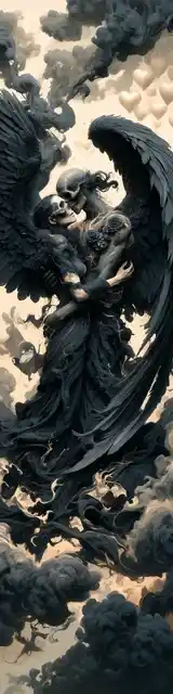 Free dark romance bookmark featuring a winged angel embrace
